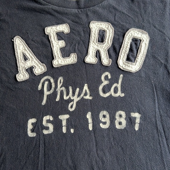 Aeropostale Women Tee Shirt Short Sleeve Phys Ed Dept Medium Vintage Y2K Navy - Picture 6 of 8